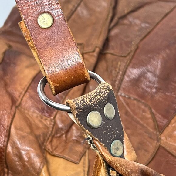 Vintage Patchwork Leather Purse Bag O Ring Shoulder Brown Boho Hippie Tan - Picture 5 of 11